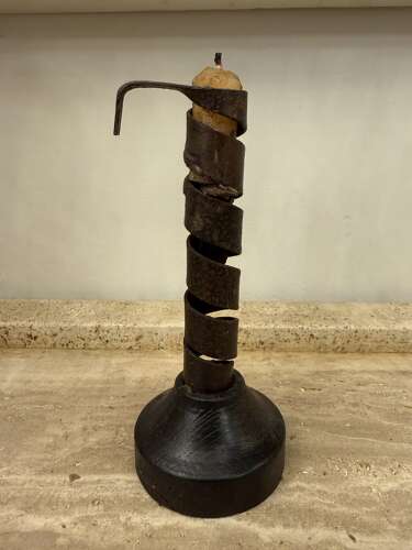 C1750 A French Folk Art Iron & Wood Rat de Cave Candlestick