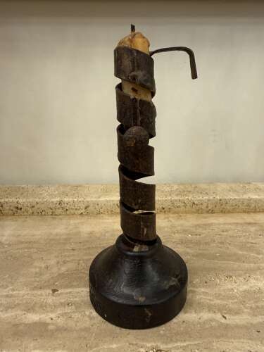 C1750 A French Folk Art Iron & Wood Rat de Cave Candlestick