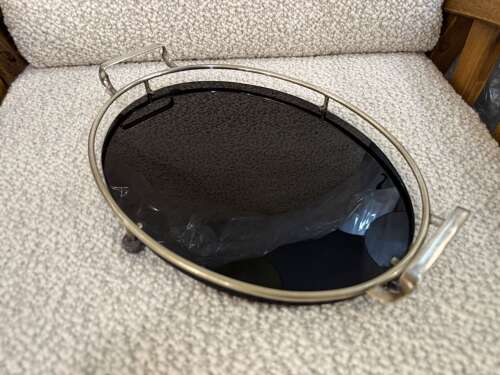 C1930 An English Black Vitrolite & Silver Plate Oval Tray