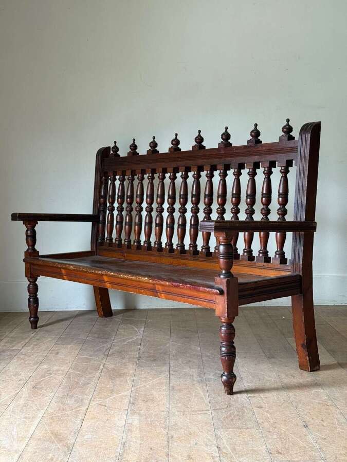 C1880 A Stylish French Spindle Bench in Pitch Pine