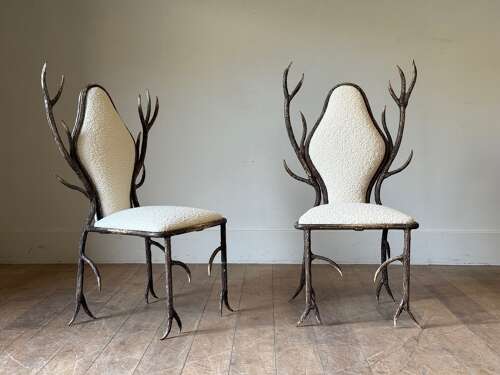 C1960/70 A Pair of French Iron Faux Antler Armchairs
