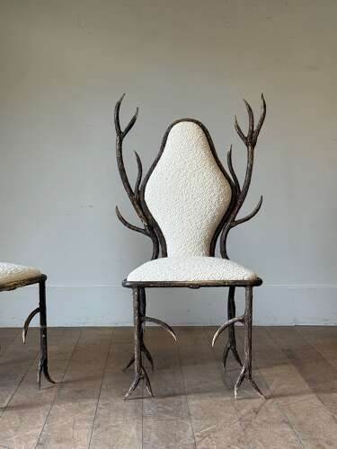 C1960/70 A Pair of French Iron Faux Antler Armchairs
