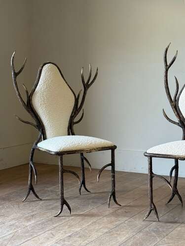 C1960/70 A Pair of French Iron Faux Antler Armchairs