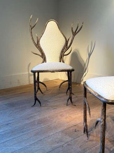 C1960/70 A Pair of French Iron Faux Antler Armchairs