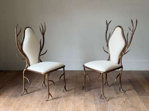 C1960/70 A Pair Of French Gilt Iron Faux Antler Armchairs