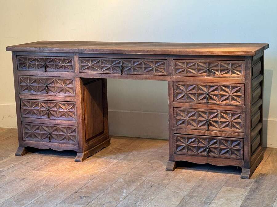 C1950 A Spanish Textured Pine Geometric Desk
