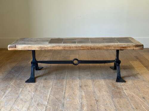 C1950 Ateliers de Marolles French Iron & Tile Coffee Table