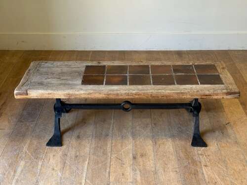 C1950 Ateliers de Marolles French Iron & Tile Coffee Table