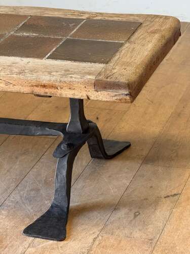 C1950 Ateliers de Marolles French Iron & Tile Coffee Table
