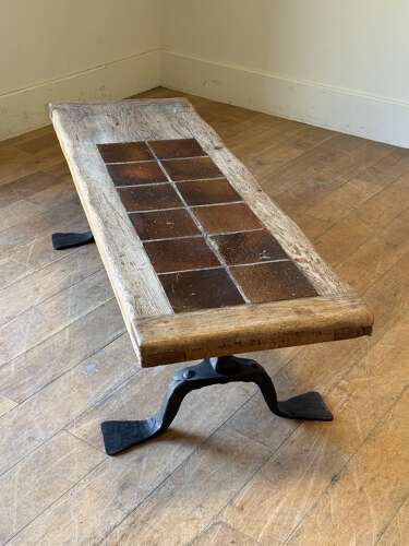 C1950 Ateliers de Marolles French Iron & Tile Coffee Table