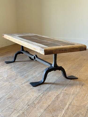 C1950 Ateliers de Marolles French Iron & Tile Coffee Table