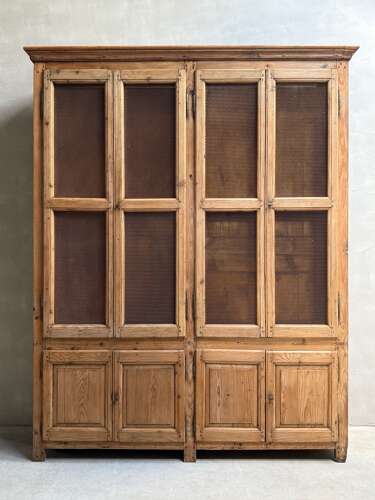 C1880 A Stylish French 4 Door Pine Bookcase - Wired Door panels