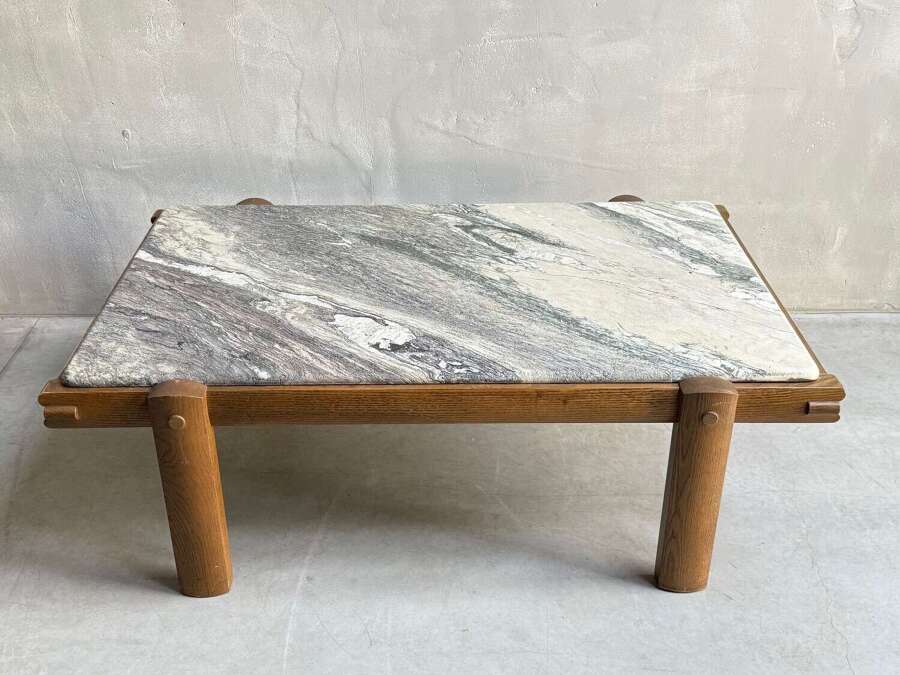 C1970 A Large German Oak & green Riven Marble coffee table