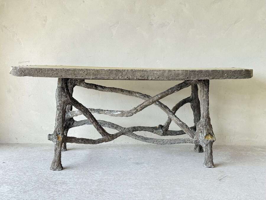 C1950 A Stylish French Faux Bois Concrete Console Table