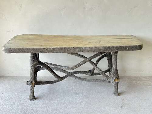 C1950 A Stylish French Faux Bois Concrete Console Table