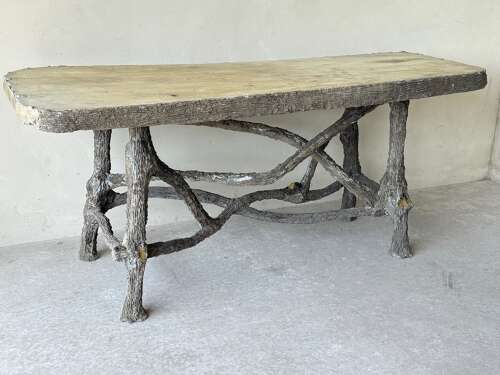 C1950 A Stylish French Faux Bois Concrete Console Table