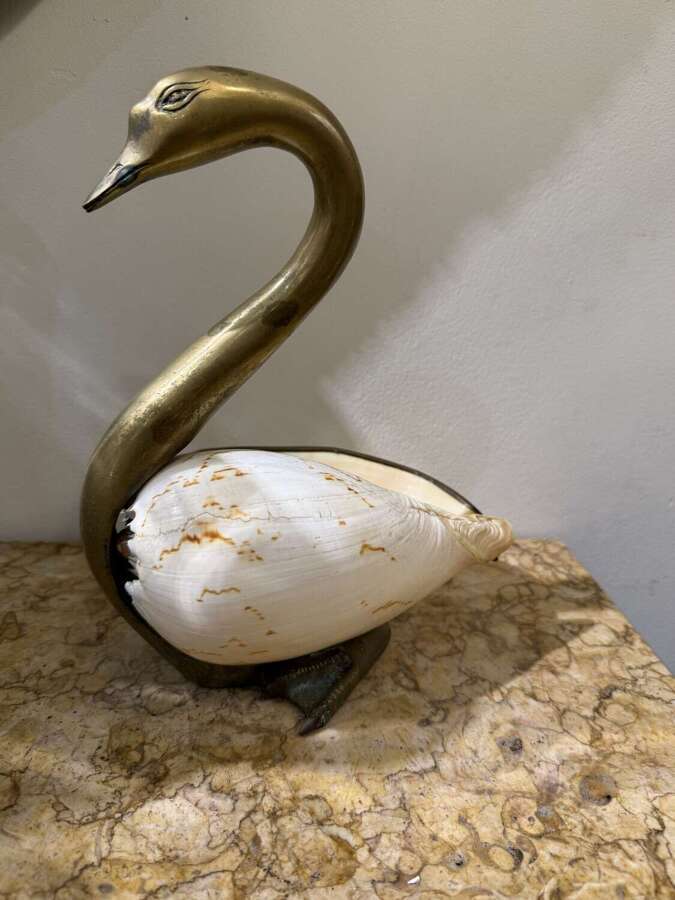C1970 An Italian Brass & Shell Swan Dish