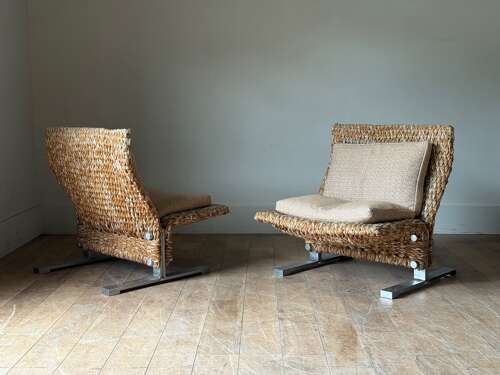 C1960/70 A Stylish Pair of Italian Steel & Woven Wool Easy Chairs