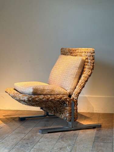 C1960/70 A Stylish Pair of Italian Steel & Woven Wool Easy Chairs