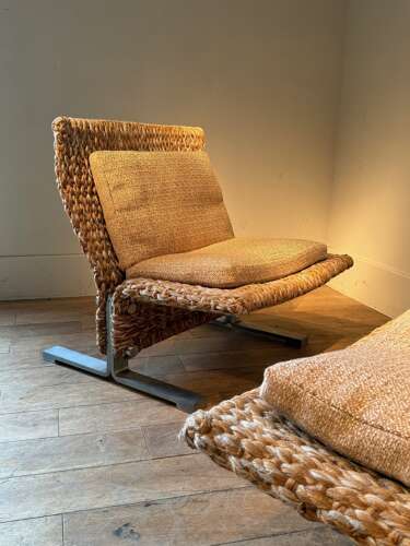 C1960/70 A Stylish Pair of Italian Steel & Woven Wool Easy Chairs