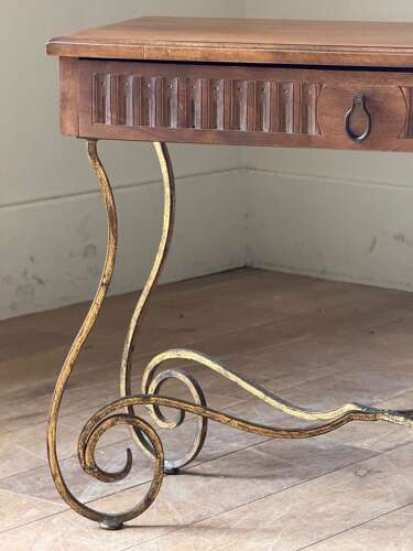 C1950 A Stylish Pair of Spanish Walnut & Gilt Iron Side Tables