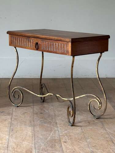 C1950 A Stylish Pair of Spanish Walnut & Gilt Iron Side Tables