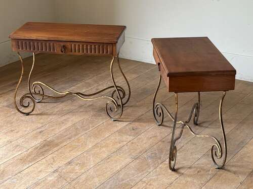 C1950 A Stylish Pair of Spanish Walnut & Gilt Iron Side Tables