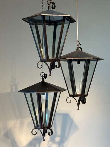 C1950 A Set of 4 Italian Steel Lanterns - Sold Separately