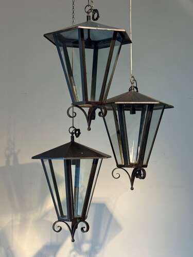 C1950 A Set of 4 Italian Steel Lanterns - Sold Separately