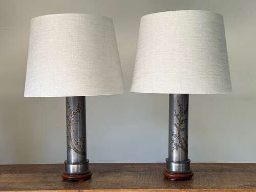 C1950 A Pair of French Pewter & Brass Mounted Table Lamps