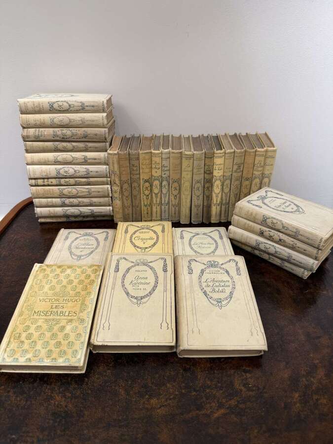 C1915 A Collection of 40 French Parchment Bound Books