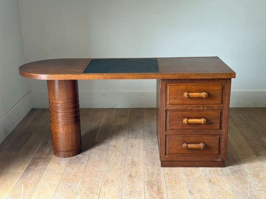 C1930 A French Oak "D" End Desk Stamped Charles Dudoyut