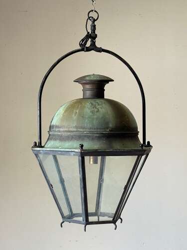C1930 A Stylish French Copper Verdigris Lantern