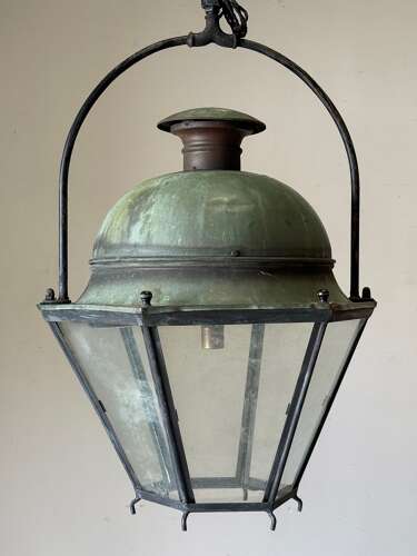 C1930 A Stylish French Copper Verdigris Lantern