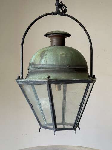 C1930 A Stylish French Copper Verdigris Lantern