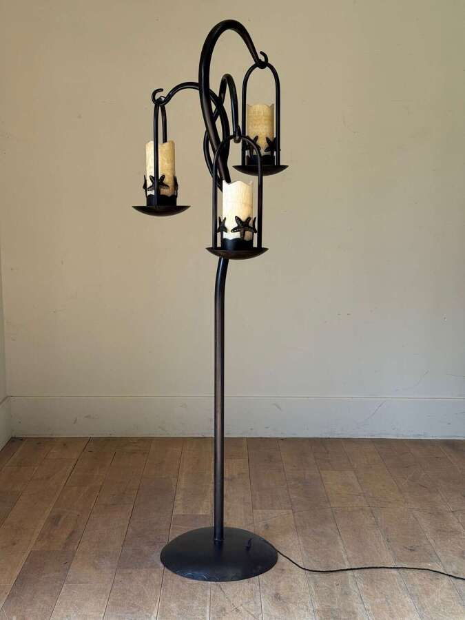 C1970 A Wonderful French Iron Floor Lamp with Alabaster Shades