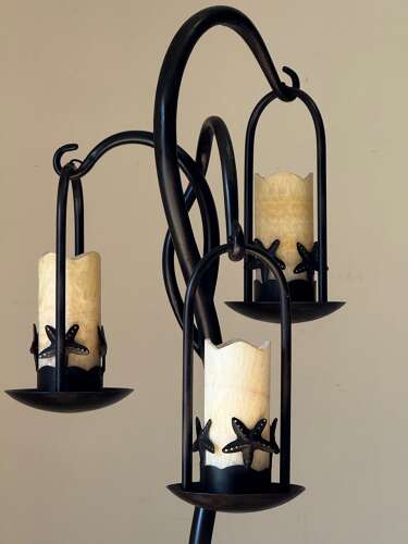 C1970 A Wonderful French Iron Floor Lamp with Alabaster Shades