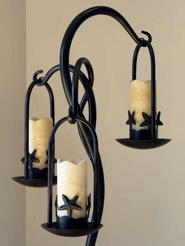 C1970 A Wonderful French Iron Floor Lamp with Alabaster Shades