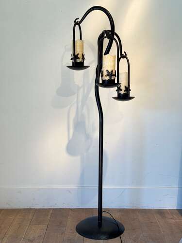C1970 A Wonderful French Iron Floor Lamp with Alabaster Shades
