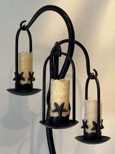 C1970 A Wonderful French Iron Floor Lamp with Alabaster Shades