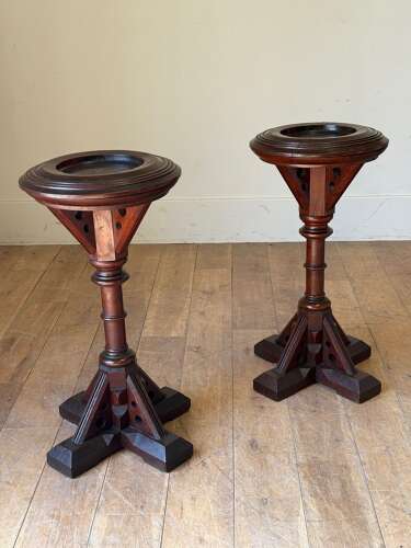 C1880 A Pair of English Gothic Pine Drinks Tables