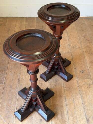 C1880 A Pair of English Gothic Pine Drinks Tables