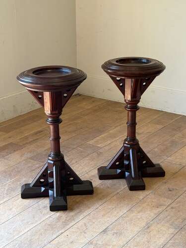 C1880 A Pair of English Gothic Pine Drinks Tables