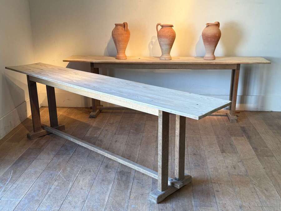 C1950 A Pair of French Oak Shallow Pine Topped Console Tables