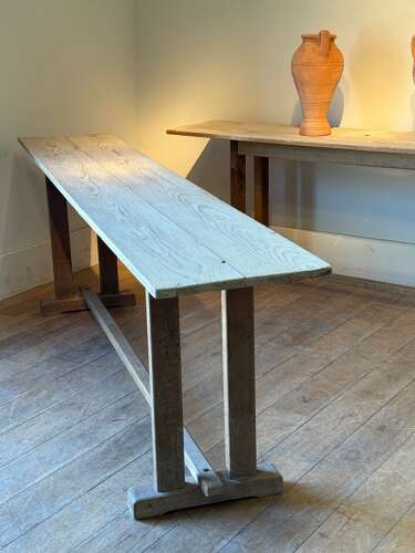 C1950 A Pair of French Oak Shallow Pine Topped Console Tables