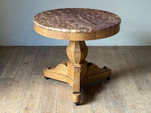 C1830 A Rare French Walnut Gueridon with Great Marble Top