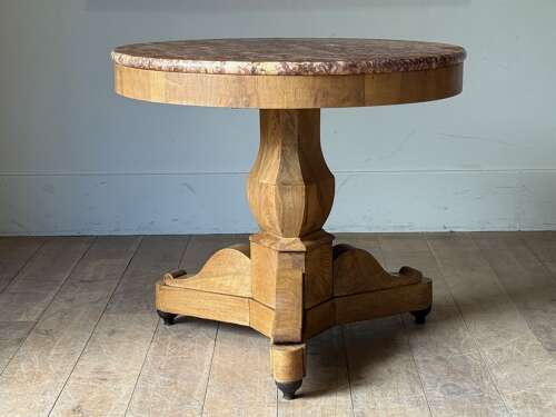 C1830 A Rare French Walnut Gueridon with Great Marble Top