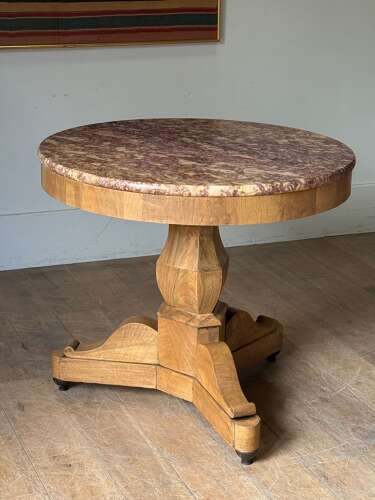 C1830 A Rare French Walnut Gueridon with Great Marble Top