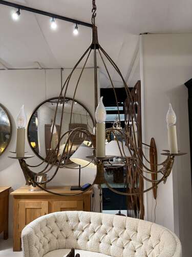 C1950 An Elegant Italian Mid Century Gilt Iron Chandelier