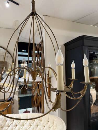 C1950 An Elegant Italian Mid Century Gilt Iron Chandelier